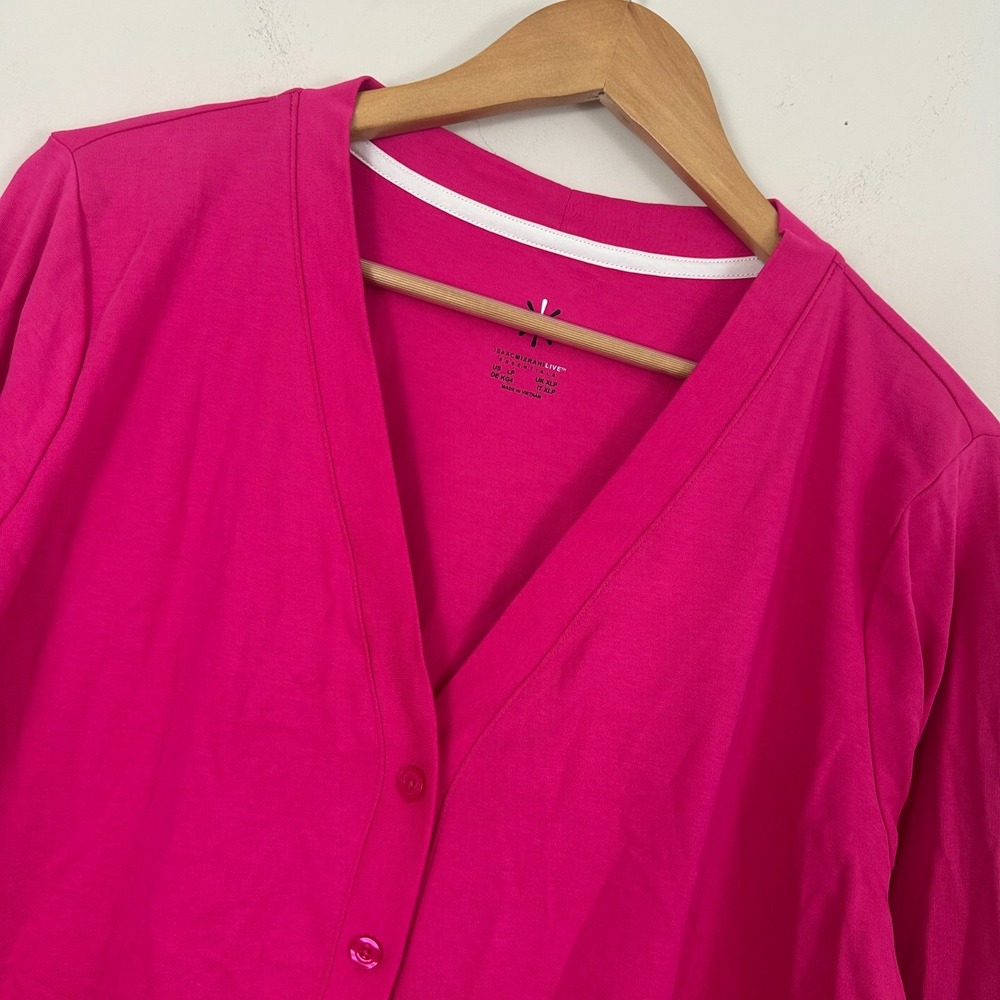 Isaac Mizrahi Live Essentials Cardigan Pink Barbie Pima Cotton Women L Petite